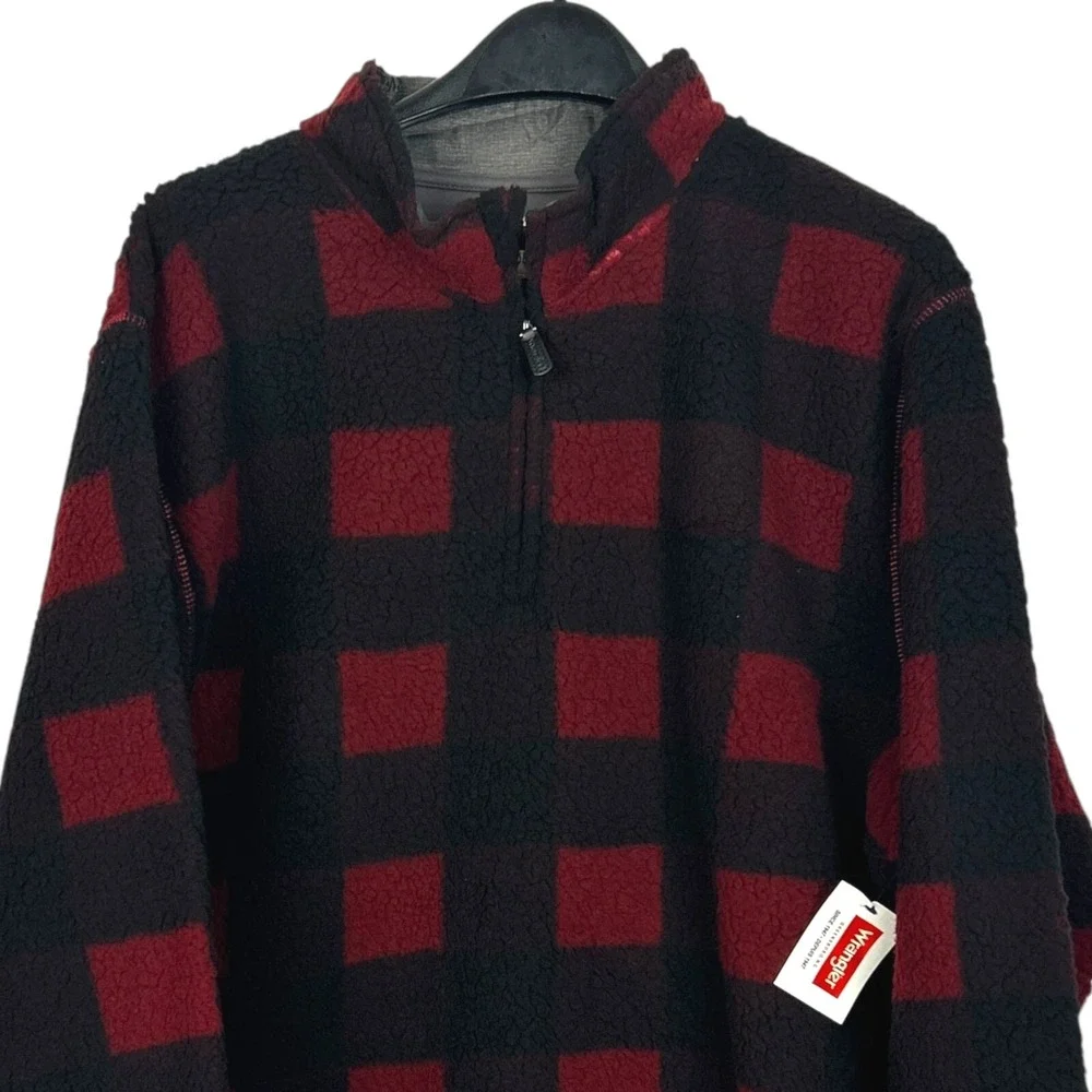 NEW Wrangler‎ Mens XL Red Black Buffalo Plaid Check Sherpa Fleece Quarter Zip